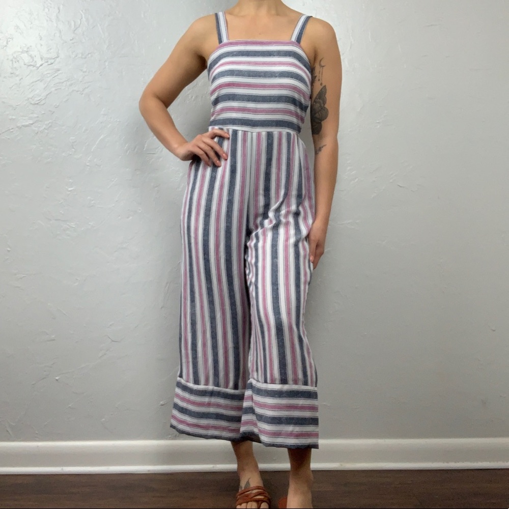 Japna Striped Sleeveless Jumpsuit in White, Pink & Blue